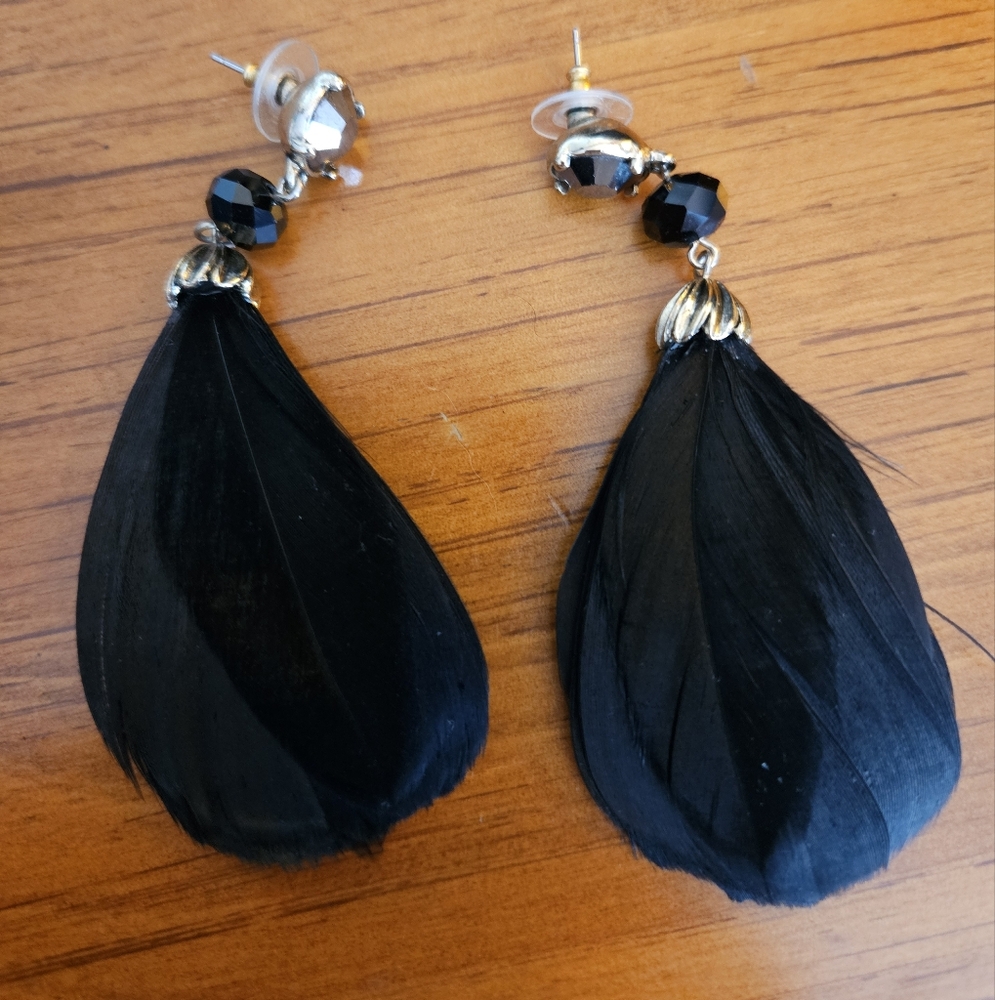 Elegant Black Feather Earrings EC